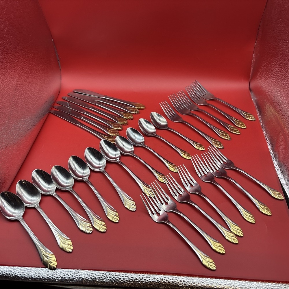 Cambridge Stainless CHANTAL GOLD ACCENT Flatware - Lot Of 30